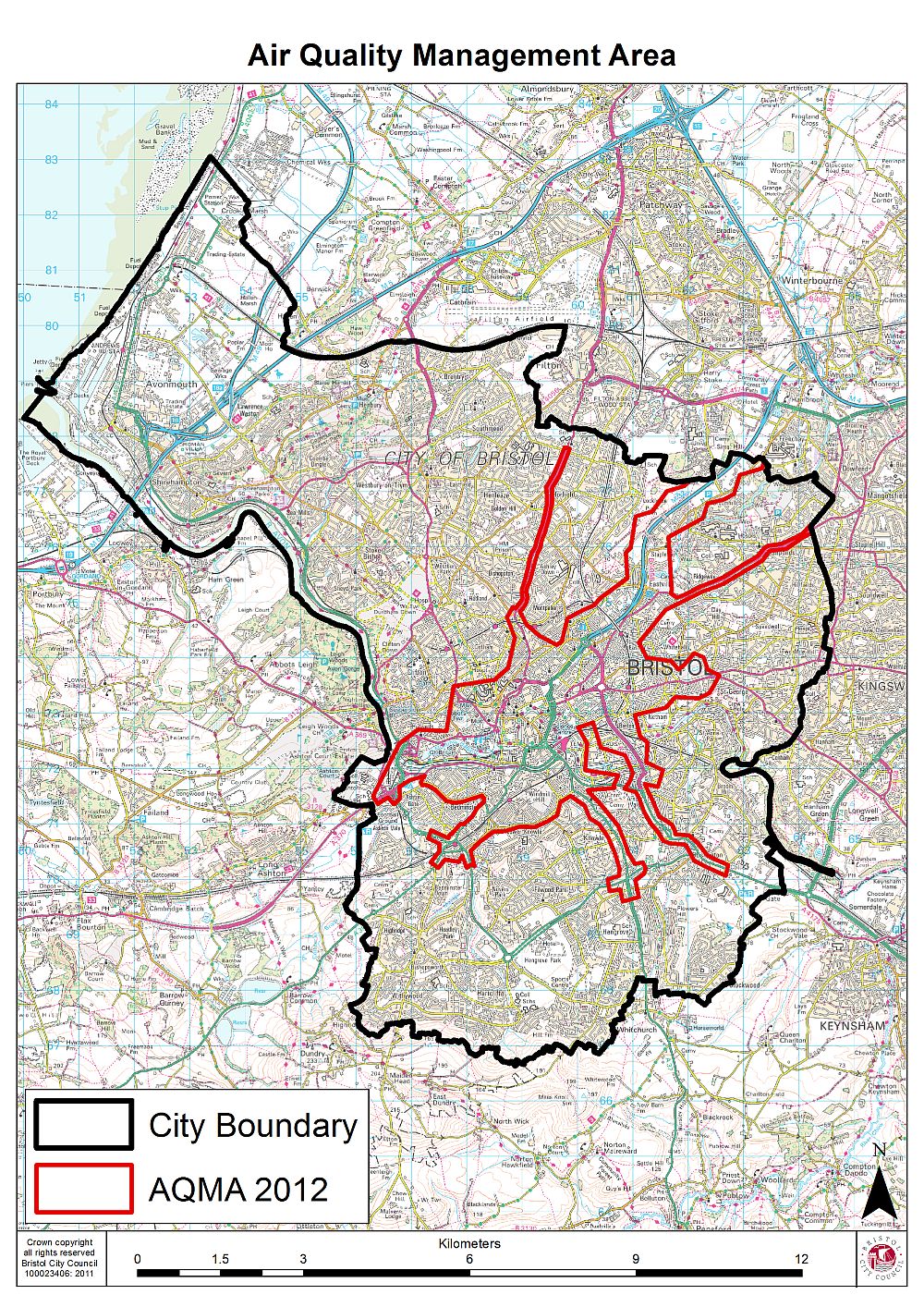 Map of Bristol Air Quality Management Area