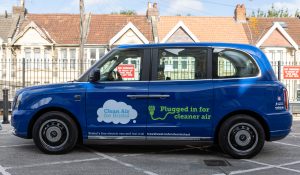 New LEVC taxi branded with Clean Air For Bristol logo